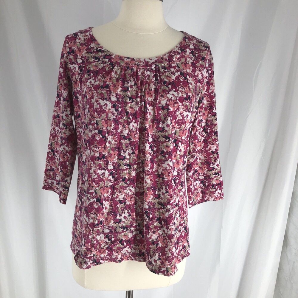 Coldwater Creek Pink Tee Floral Print And 3/4 Sleeves